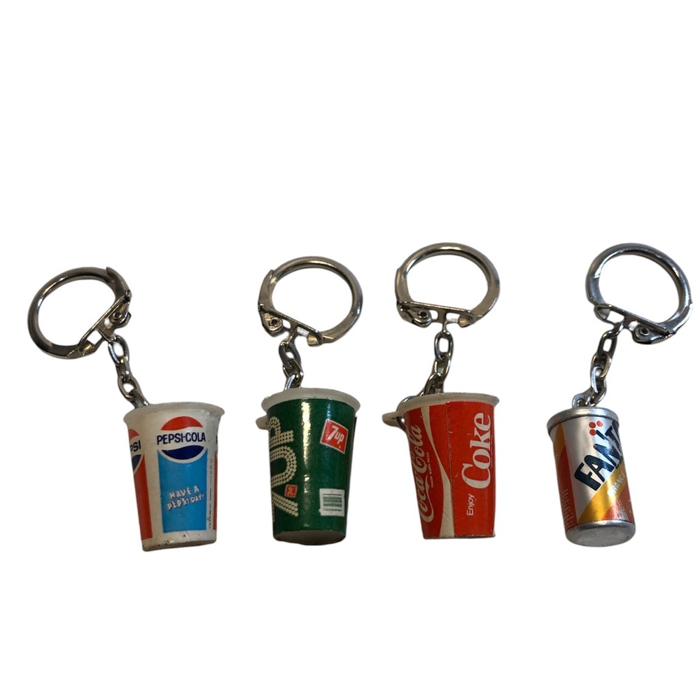 Vintage Mini Pop Can Key Chains Pepsi Fanta Coke 7up